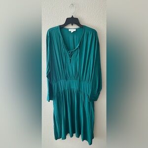 Treasure & Bond Lace Up Front Long Sleeve Midi Dress Green Large Flowy NWT